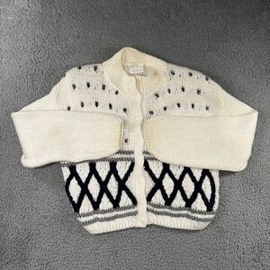 Vintage Jamie Scott Cardigan Sweater Women Medium Hand Knitted Geometric 80s 90s